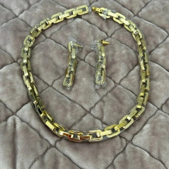 EDDIE BORGO 12k gold plate supra link necklace & dangle earrings designer set - Picture 6 of 8